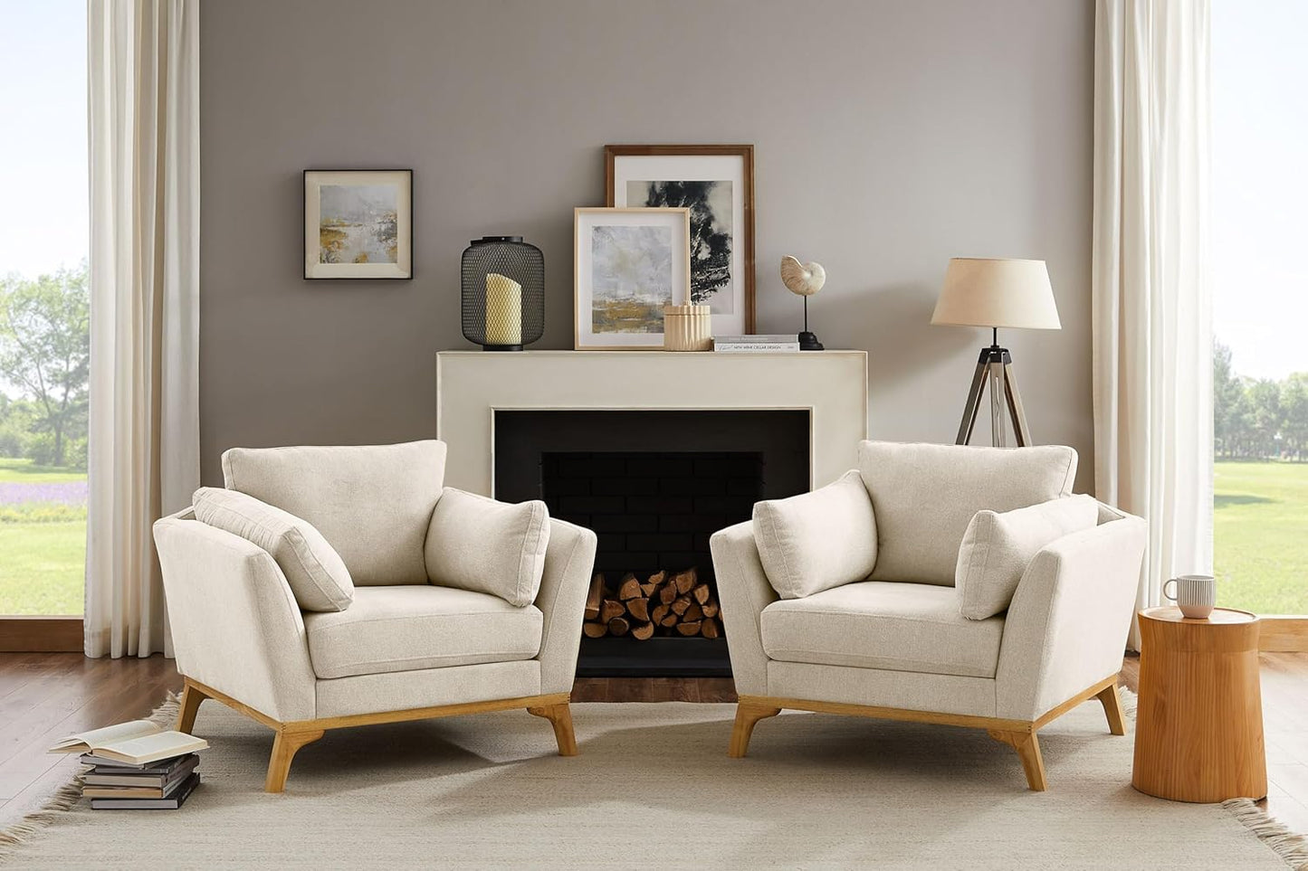 Large-Sized Accent Chair, Thick Cushion Bedroom Reading Chair, Comfortable Living Room Single Sofa， Linen Gray