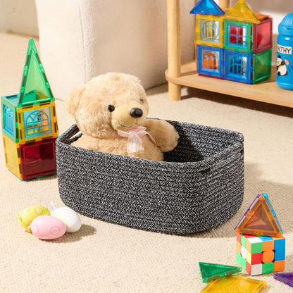 Small Storage Baskets for Organizing | Closet Organizer Bins | Shelf Toy Basket | Woven Rope Baskets | Cube Decorative Box | Shallow Basket | 13x8.5x5.1” | 4 Packs Dark Gray