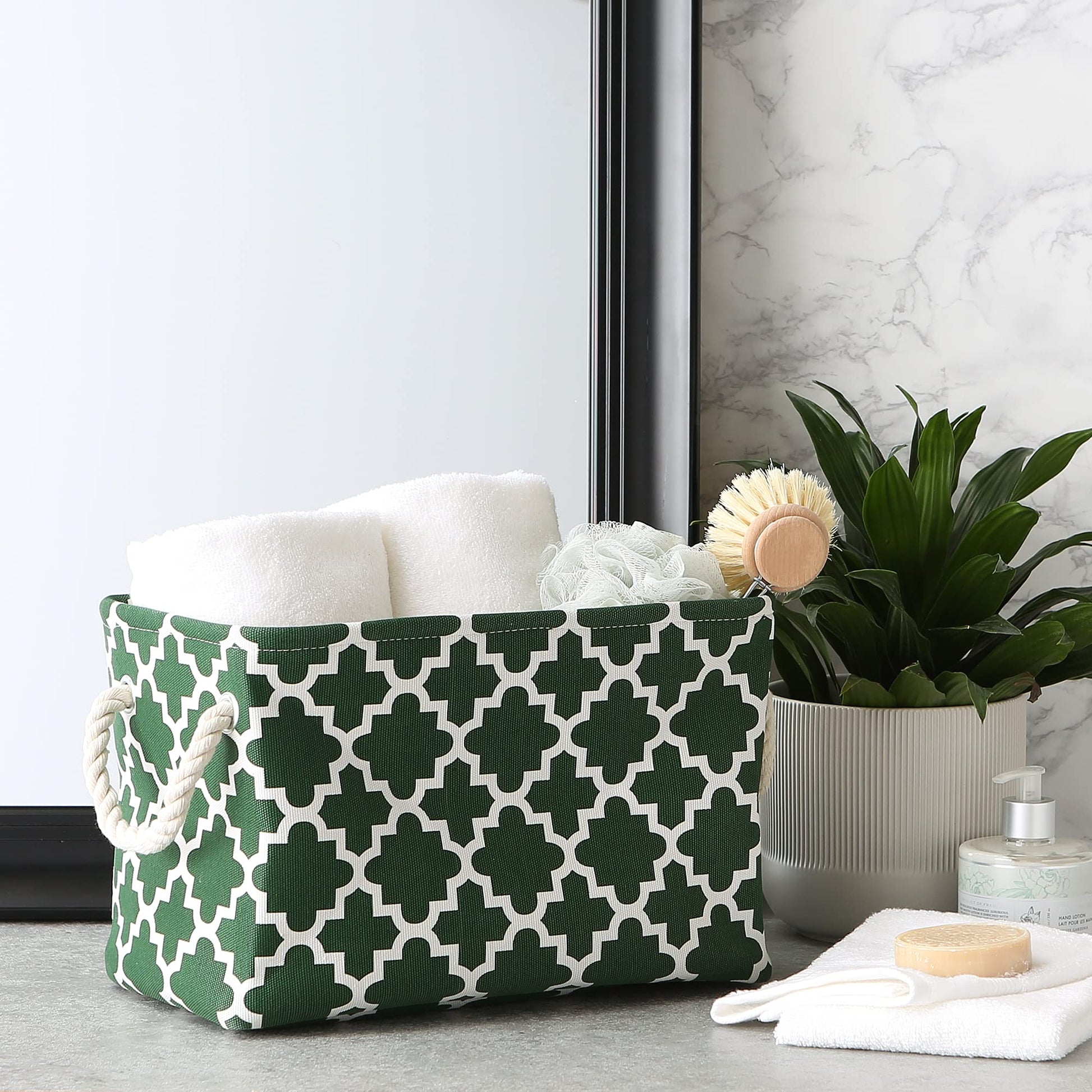 DII Polyester Container with Handles, Lattice Storage Bin, Small, Hunter Green