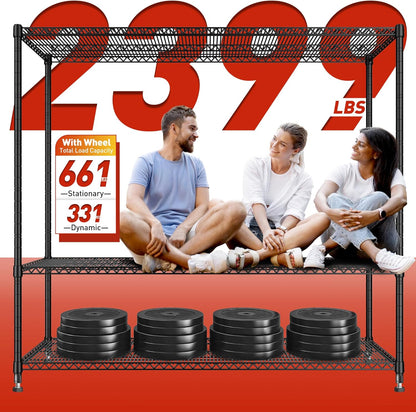 REIBII 60''W Storage Shelves 2399LBS Garage Shelving Heavy Duty with Wheels & Feet, 4 Tier Wire Shelving Adjustable Metal Shelving for Pantry Garage Kitchen Commercial Industrail, 60"W x 18"D x 65.5"H