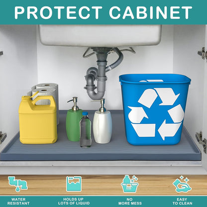 URMONA Waterproof Silicone Under Sink Mat 40'' x 22'' Shelf Liner for Kitchen and Bathroom, Cabinet and Counter Protector, Storage and Organizers, Litter Mat, Pet Cat Puppy Essentials(Beige)