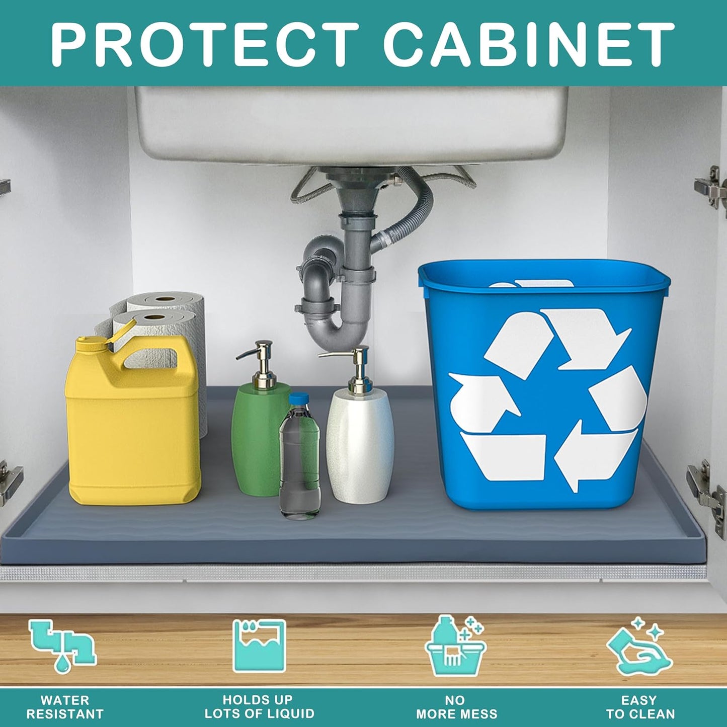 URMONA Waterproof Silicone Under Sink Mat 40'' x 22'' Shelf Liner for Kitchen and Bathroom, Cabinet and Counter Protector, Storage and Organizers, Litter Mat, Pet Cat Puppy Essentials(Cream)