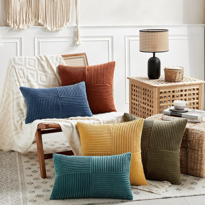 Fancy Homi 2 Packs Teal Decorative Throw Pillow Covers 16x16 Inch for Living Room Couch Bed Sofa, Rustic Farmhouse Boho Home Decor, Soft Corss Patchwork Corduroy Textured Square Cushion Case 40x40 cm