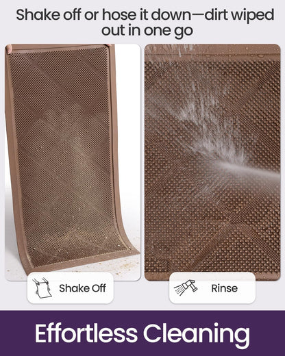 DEXI Front Door Mats Outside Entrance, 17x36 Rubber Waterproof Dirt Trapping Entry Mat for Entryway, Heavy Duty Non-Slip Low-Profile Welcome Doormat All Weather for Patio, Brown