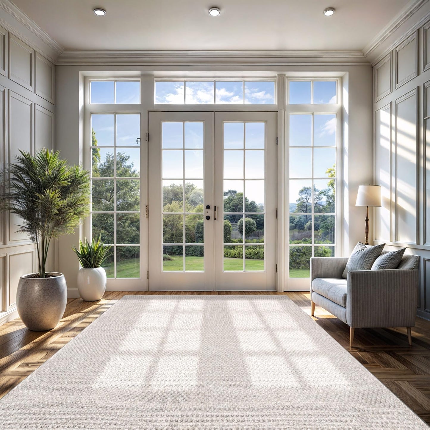 CAMILSON Easy Jute Rug 9x12, Indoor Outdoor Off-White Farmhouse Area Rugs for Living Room Patio and Kitchen Rug, Solid Woven Design, Easy-Cleaning, Washable Outside Carpet Alfombras (9 x 12)