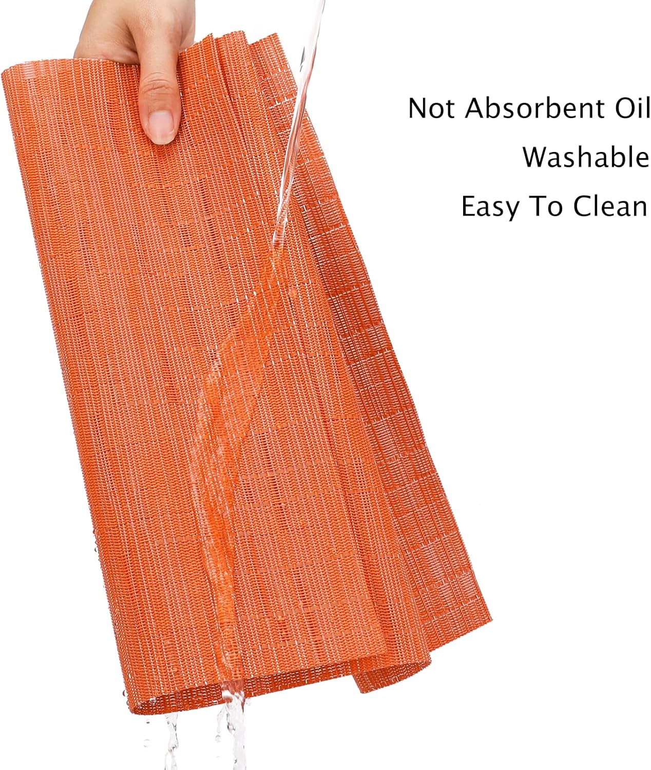 Myir JUN Placemats Set of 8, Vinyl Woven Placemats Place Mats Indoor Set of 8 Washable Table Mats Non-Slip Place mats for Dining Table (Orange, Set of 8)