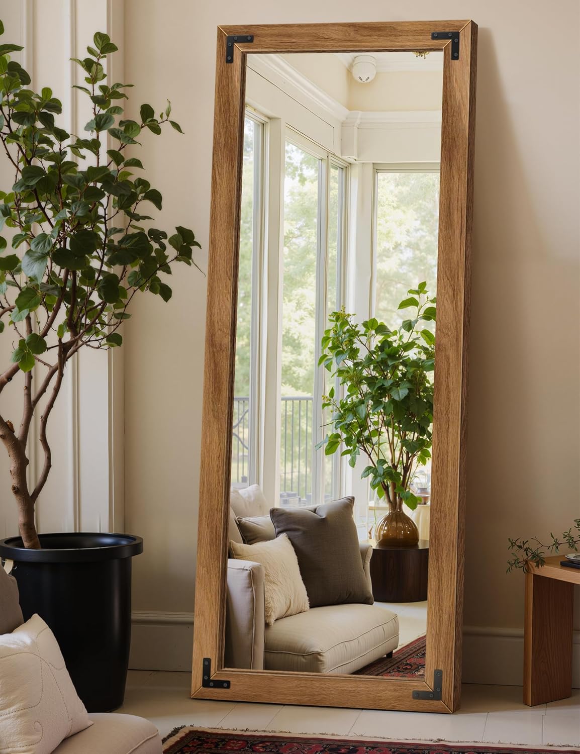 Full Length Mirror with Wooden Frame, 65"X24" Solid Wood Standing Floor Mirror for Farmhouse, Bathroom, Bedroom, Hanging or Leaning Wall-Mounted