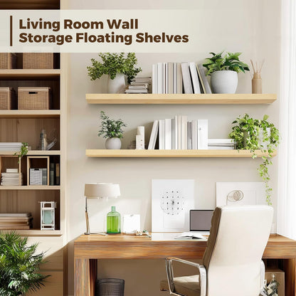 Floating Wall Shelves 2-Pack - 36-Inch Rustic Wooden Shelves for Storage and Décor, Easy Installation for Living Room, Bedroom, and Kitchen