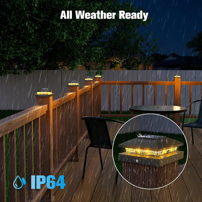VOLISUN 4x4 Solar Post Cap Light 12pack,Solar Fence - Cap Lights Outdoor Waterproof for Wooden/Vinyl Post,Black Deck Post Cap Light Solar Powered with Warm White for Garden/Patio/Porch