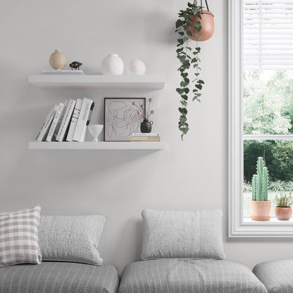 Floating Shelf, Set of 2 Wall Shelf, 36 in W x 12.75 in D x 2 in H Wooden Floating Wall Shelf with Invisible Brackets for Living Room/Bedroom/Bathroom/Kitchen Storage and Decor, White