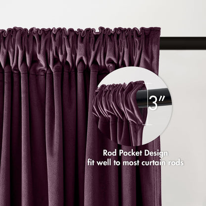 MIULEE Purple Orchid Velvet Curtains Thermal Insulated Blackout Curtain Drapes for Bedroom Living Room Darkening 108 Inches Long Curtains Panels Rod Pocket Set of 2