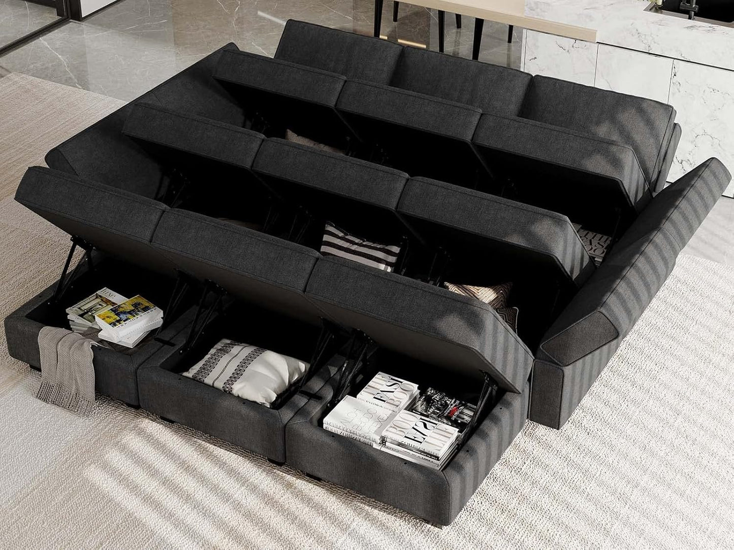 Belffin Modular Sectional Sleeper Sofa Couch with Storage Ottoman Convertible Sectional Couches for Living Room Terry Reversible Chaise. Black Sofa
