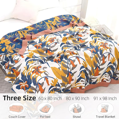Boho Throw Blanket for Bed - 100% Pure Cotton Ultra Soft Rustic Quilt - Farmhouse Decor Bed Blankets, All Season Rustic Throw for Sofa Couch Chair(80''x 90'', Floral Sea)