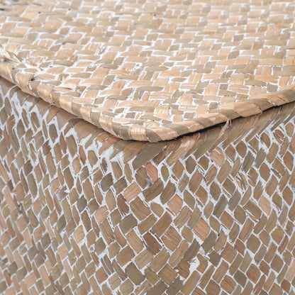 Wicker Basket with Lid, Seagrass Storage Basket, Woven Decorative Storage Baskets for Shelf Organizing, Whitewash