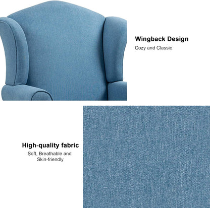 Accent Chair, High Back Upholstered Armchair with High Resilience Sponge & Wood Legs, Mid-Century Modern Comfy Single Sofa Reading Chairs for Living Room, Bedroom (Blue, Set of 2)