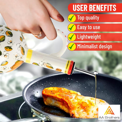 15Oz Ceramic Handmade Oil Dispenser with 3 olive design