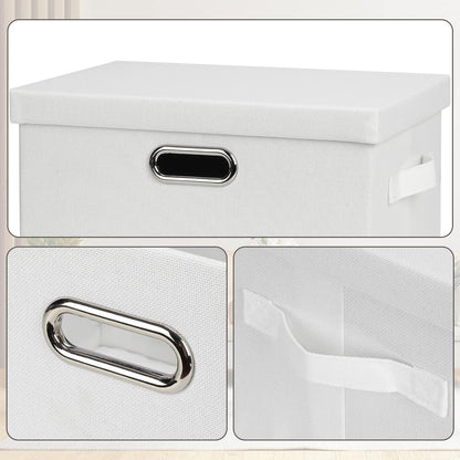 Medium 15" 21 Quart Collapsible Stackable Storage Bins with Lids, 5 Packs White Foldable Fabric Closet Storage Boxes with Lids, Lidded Heavy-duty Linen Baskets(15x11x8)