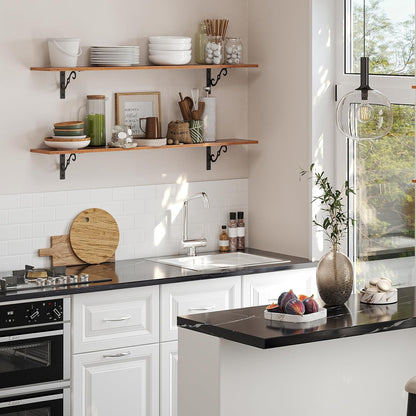 DINZI LVJ Long Wall Shelves, 47.3 Inch Large Floating Shelves Set of 2, Wide Display Shelf Wall Mounted with Brackets, Easy Hanging for Living Room, Toilet, Office, Bedroom, Rustic Brown