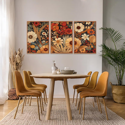 Aurlan Boho Burnt Orange Terracotta Wildflowers Framed Wall Art(16"x24"), 3 PCS Abstract Floral 3D Textured Canvas Artwork, Large Modern Vintage Botanical Nature Art Wall Decor for Home Office Living Room Bedroom