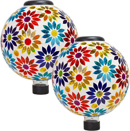 Sunnydaze 10 inch Solar Gazing Ball for Garden - Glass Outdoor Gazing Globe - Midsummer Dahlias