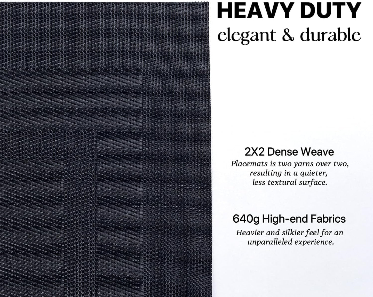 LEXMORE PlaceMats Set of 12 Vinyl/Plastic Woven Place Mats for Kitchen Table Indoor/Outdoor Washable PlaceMat Wipeable Dining Table Mats(Black Cube)