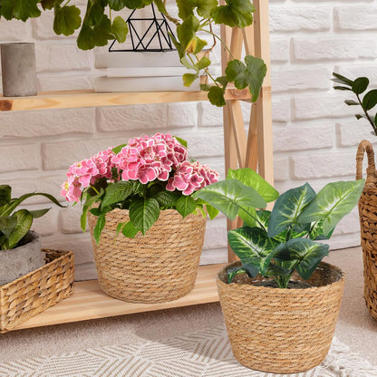 Woven Straw Flower Pot Seagrass Planters Basket Garden Plant Pot Containers Wicker Rattan Vase Sundries Organizer Storage Bins for Indoor Outdoor Plants