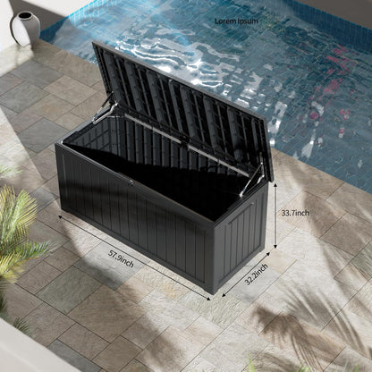 270 Gallon Outdoor Storage Box Patio Deck Box Waterproof, Resin Lockable Outside Large Storage Bin for Pool Cushion Furniture, Garden Tools UV-Resistant, Black