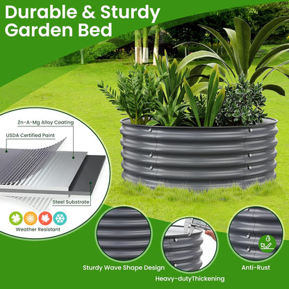 Round Raised Garden Beds, 42''x42''x17''Outdoor Galvanized Garden Planter Box for Vegetable Fruits Flower Herb (Deep Grey)