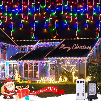 JMEXSUSS 400 LED 38.8Ft Icicle Christmas Lights With Remote - Outdoor Multicolor String Lights Plug in, 8 Mode for Outside Indoor House Yard Patio Eave Decorations