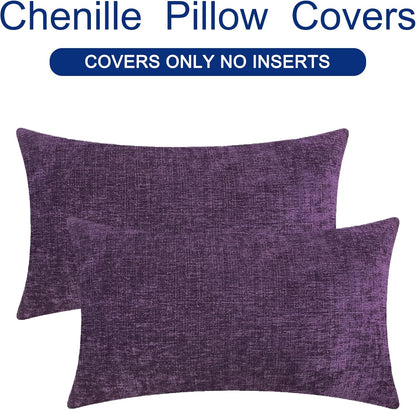 CaliTime Throw Pillow Covers Decorative 12 X 20 Inches Pack of 2 Cozy Chenille Cushion Cases for Couch Sofa Bed Living Room Home Plum Purple