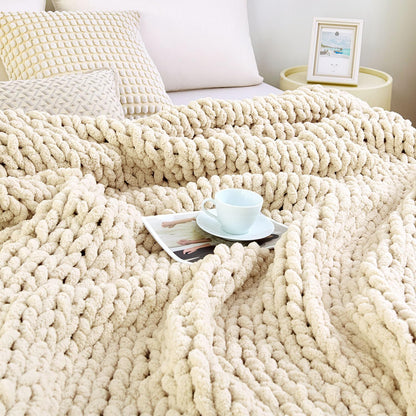 Admitrack Chunky Knit Blanket Throw 51"x63", 100% Hand Knit Chenille Throw Blanket for Sofa & Home Decor, Soft and Cozy Knitted Throw Blankets (Ivory，51"x63")