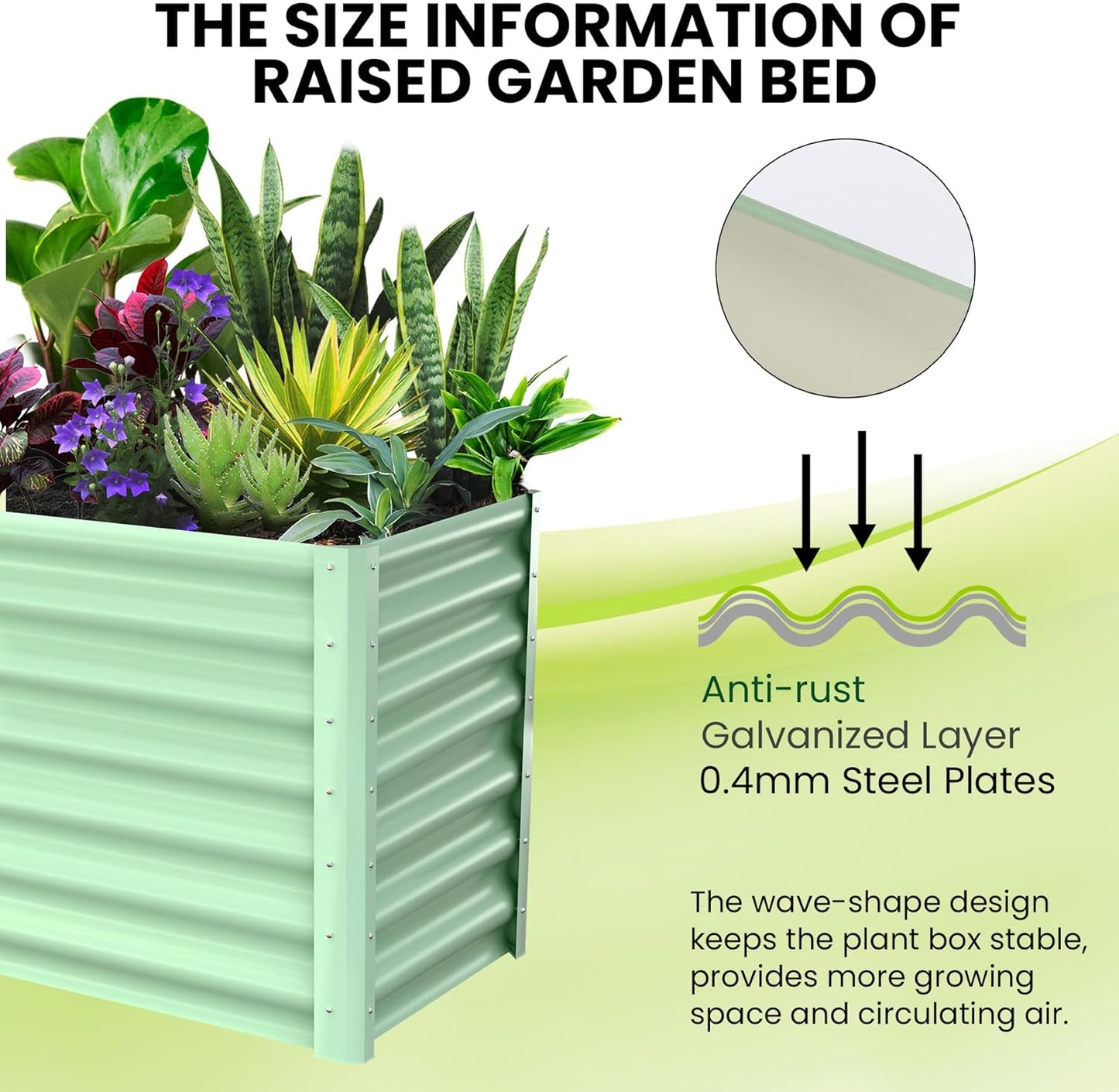 Galvanized Raised Garden Bed Outdoor, 2 Pcs 6x3x2FT Outdoor Large Planter Raised Beds Open Base with Safety Edge and Glove for Vegetables Flowers Ground Planter, Green