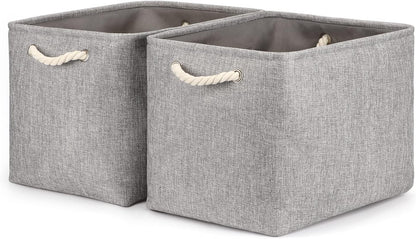 Bidtakay Grey Baskets [2-Pack] Shelf Baskets for Storage 16" X 11.8" X 11.8" Large Fabric Rectangular Decorative Storage Basket Organization Bins for Shelves Closet Home Organization(Grey)
