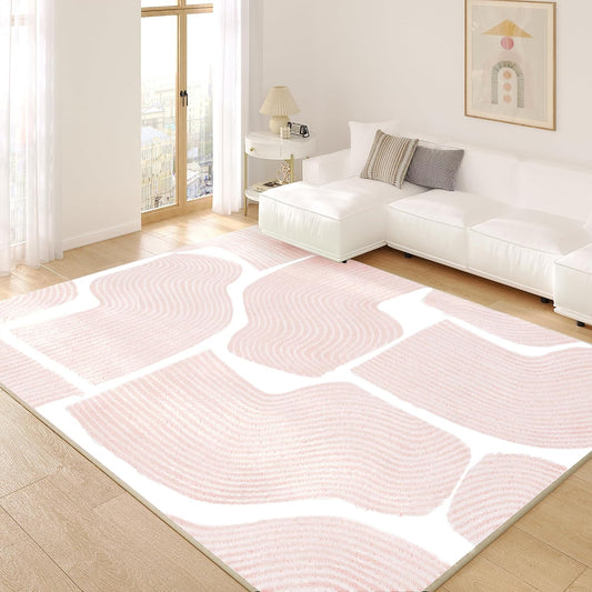 Ultra Soft Area Rug 8x10, Non Slip, Stain Resistant Living Room Rug, Washable Area Rugs for Living Room, Rugs for Bedroom, Modern Abstract Style (Pink, 8x10)