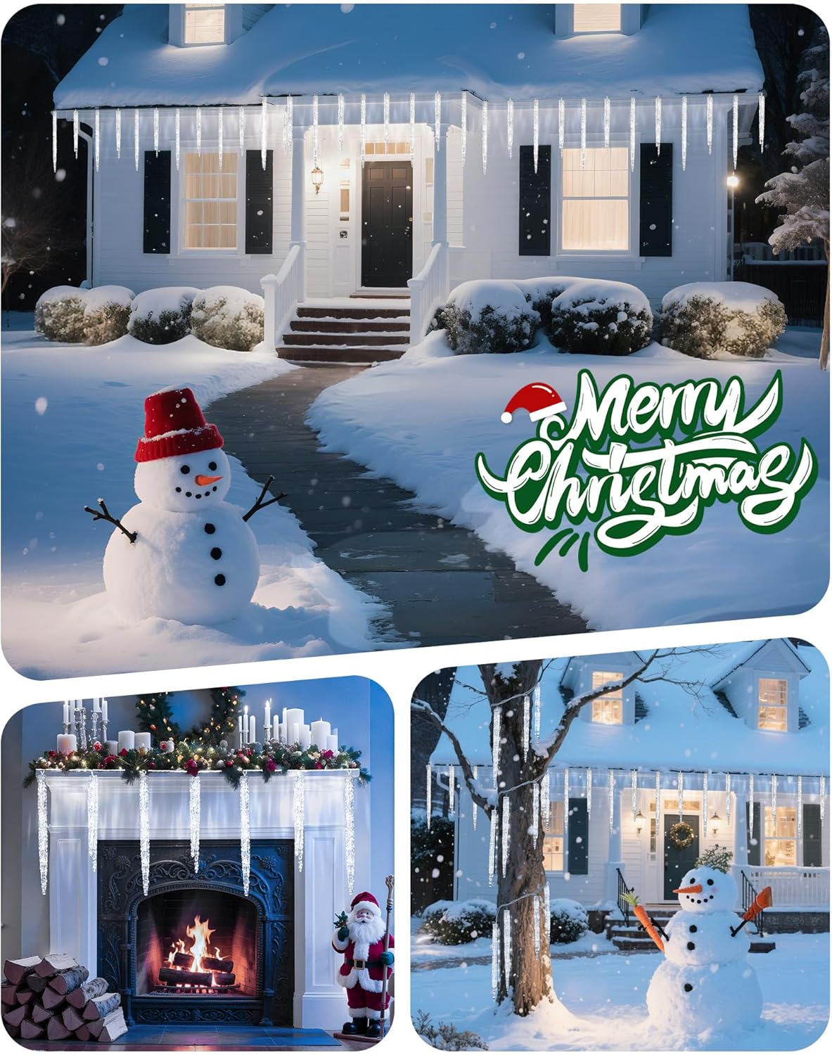 Minetom Christmas Icicle Lights - 2 Pack Total 200 LED 40 Tubes Twinkling Crystal Icicle String, Connectable Waterproof Hanging Christmas Lights Plug in for Winter Eave Holiday Outdoor Decoration