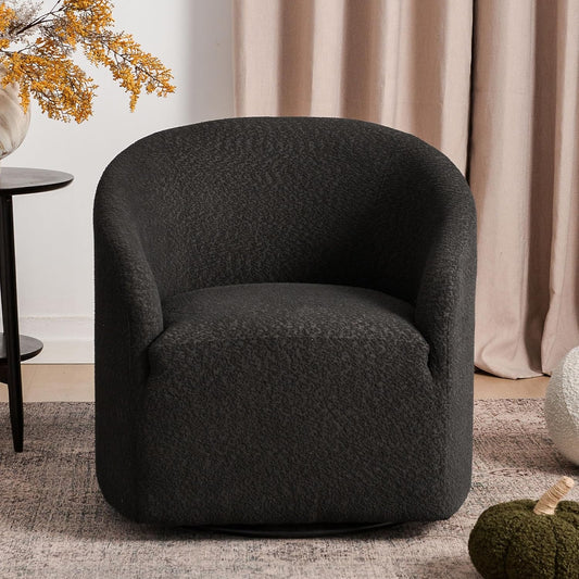 KINWELL 32" Wide Modern Boucle Swivel Barrel Chair, No Assembly Round Upholstered Swivel Accent