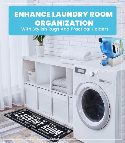 TidyFriend Laundry Detergent Holder with Laundry Room Rug Runner, Detergent Stand for Spill Protection, Non-Slip Runner Mat, and Stylish Room Organizer for Home & Laundry Spaces