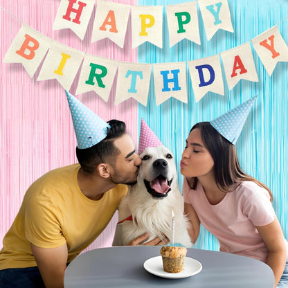 BRAVESHINE Tinsel Photo Backdrop Curtains - 2 Pack 3.2x8.2ft Pastel Pink Blue Foil Fringe Streamer Curtain for Boy or Girl Birthdays Sweet Donuts Easter Party Decorations