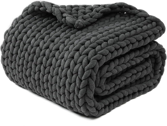 YnM Chunky Throw Blanket, Medium-Weight, Hand Knitted, Skin Friendly, Ventilated and Breathable, Machine Washable, Home Décor Piece for Couch, Sofa and Bed (Charcoal Grey, 60x80 Inch)