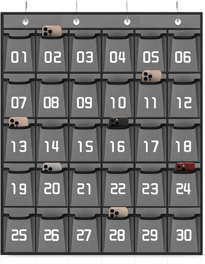 Loghot Classroom Accessories Closet Pocket Chart for Cell Phones Holder Wall Door Hanging Organizer (30 Pockets Gray)