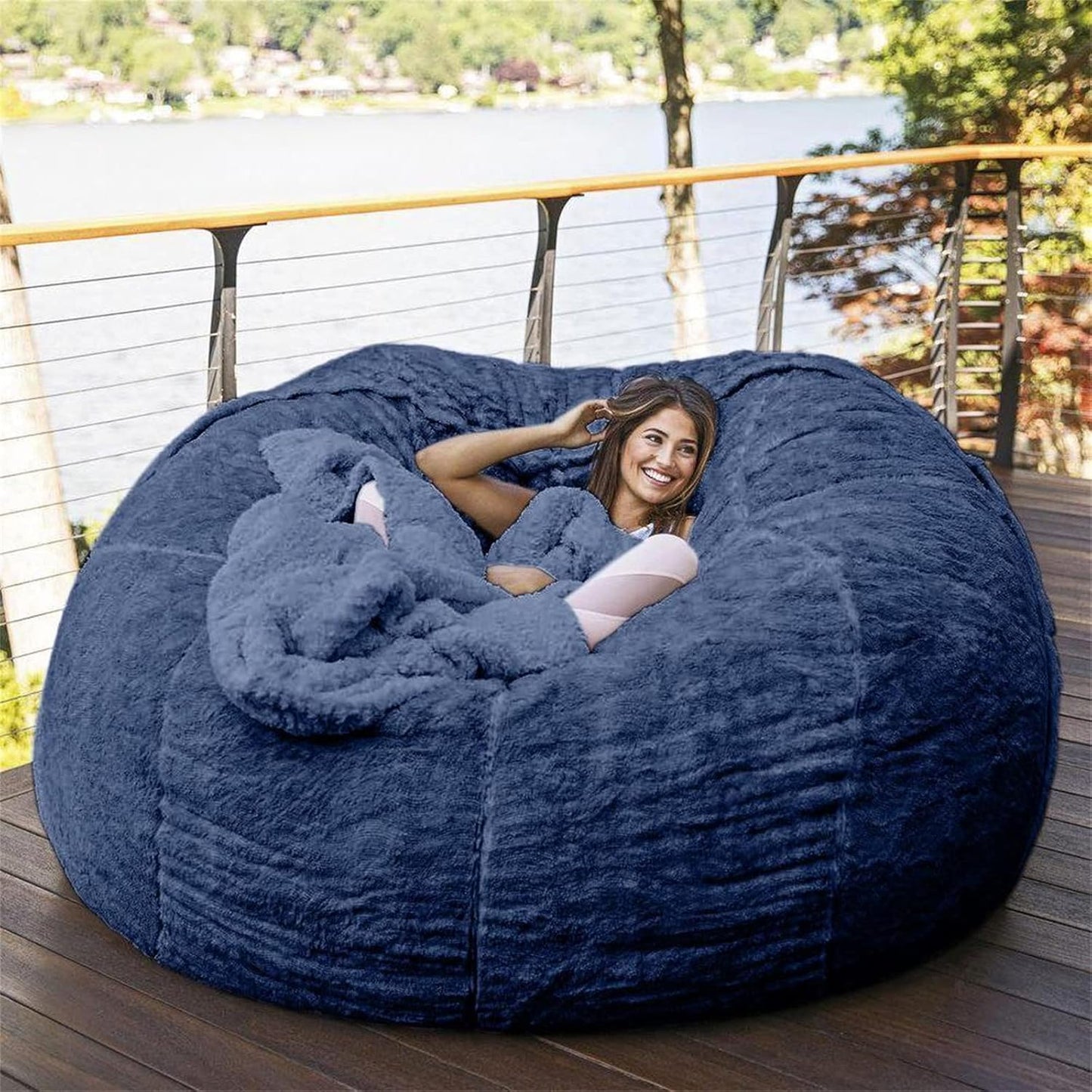 Big Huge Giant Bean Bag Chair for Adults, (No Filler) Bean Bag Chairs in Multiple Sizes and Colors Giant Foam-Filling Required- Machine Washable Covers, Double Stitched Seams (Blue,7FT)