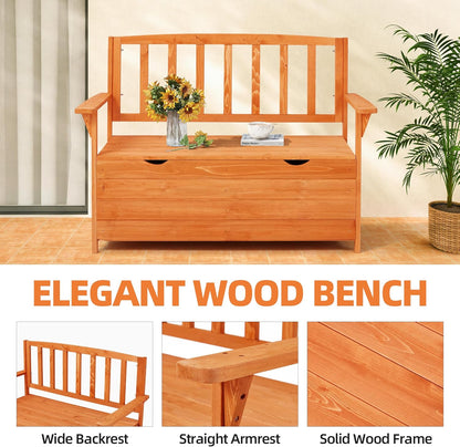 AVAWING Outdoor Storage Bench, Wooden Garden Bench Weatherproof, Patio Benches for Outside, 2-Seat Front Porch Bench, Park Bench for Deck, Lawn, Backyard(Natural)