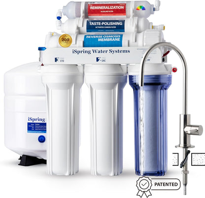 iSpring RCC2AK, Upgraded 200 GPD, pH+ 6-Stage Under Sink Reverse Osmosis System with Alkaline Remineralization Filter, Patented Top-Mounted Faucet Design for Easy DIY Installation