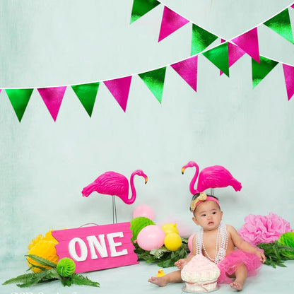 Pink and Green Party Decorations Metallic Hot Pink Light Green Fabric Triangle Pennant Banner Flag Bunting Garland for Witches Theme Birthday Wedding Baby Shower Engagement Bachelorette Party Supplies