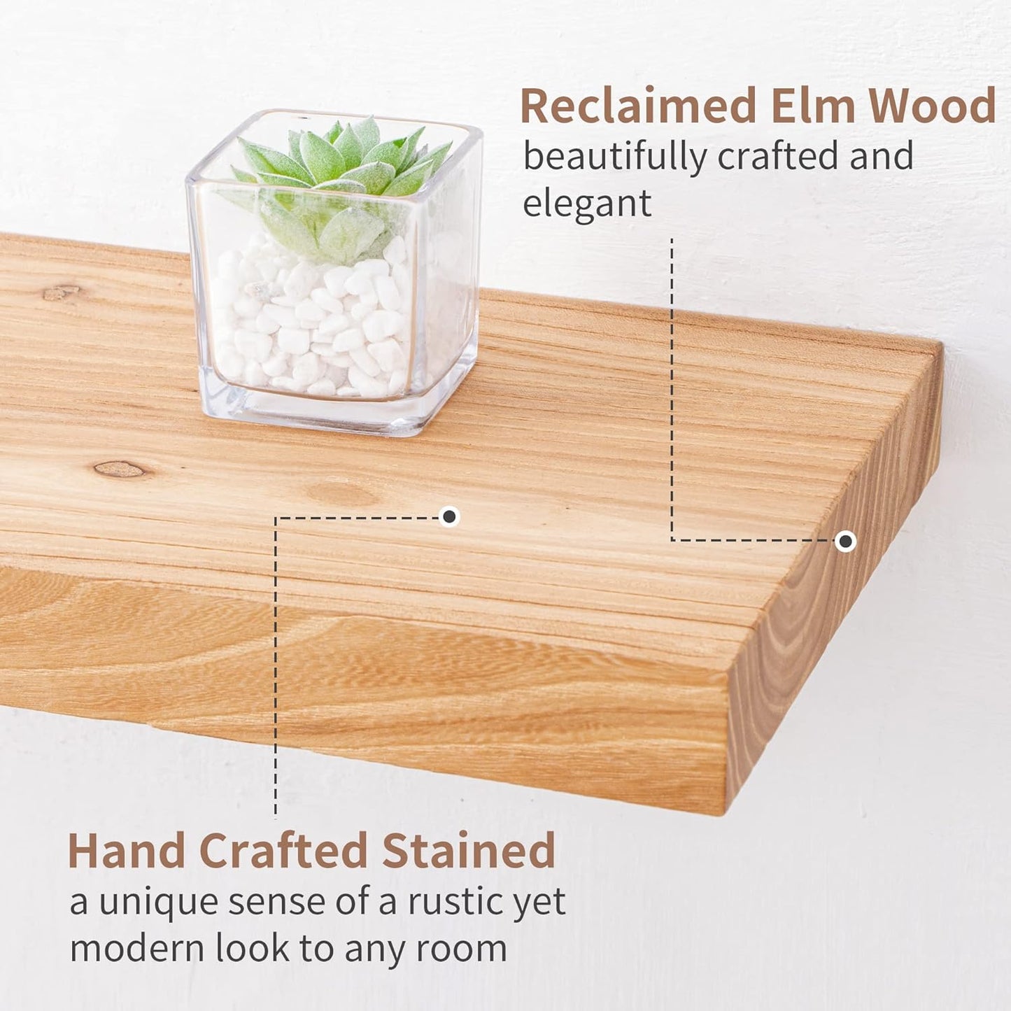 Axeman Floating Shelves for Wall, 24''W x 8'' D Rustic Solid Elm Wood Shelves for Storage, Wall Mounted Display Shelving with Invisible Heavy-Duty Metal Bracket (Natural, 2PCs)