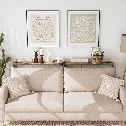 ELYKEN 5.9" Narrow Console Sofa Table with Power Outlets, 5.9" Dx39.4 Wx31.1 H Long Couch Table with Metal Frame and Charge Station with 6.5’ Extension Cord, White Oak