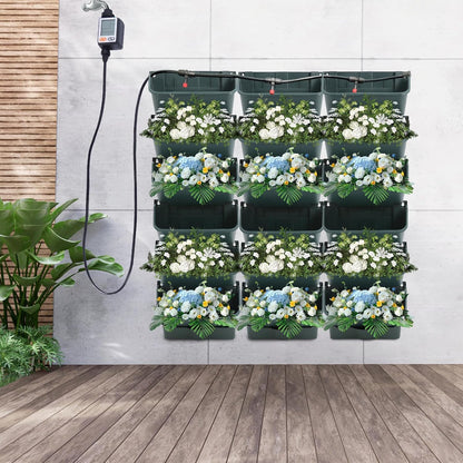18 Pots Self-Watering Vertical Wall Planter, 39.4”L x 39.4”H Stackable Plastic Wall-Mounted Plant Grow Pots, Wall Hang Garden Planter Outdoor Indoor for Herbs Flowers Strawberries (Green)