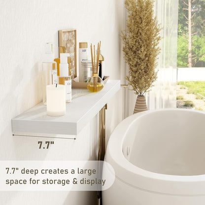 White Floating Shelves Wall Shelf 40 Inch, 8 Inch Deep Floating Shelf for Wall, Farmhouse Black Wood Shelves Invisible Bracket for Living Room, Bedroom, Kitchen, 40 x 8 x 1.4 Inch, Set of 2