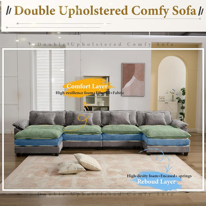 URRED Modular Sectional Sofa Comfy Cloud Couch, Modern Chenille Sofa Sleeper Deep Seat Couches with Ottoman/Pillows for Living Room (Gray, 154'' - U Shape)