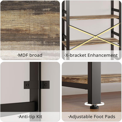 IRONCK Bookshelf, 31.5in Wide Shelf 6 Tier Bookcase, 110lbs/shelf Vintage Industrial Style Bookshelves for Bedroom, Living Room and Home Office, Industrial Brown